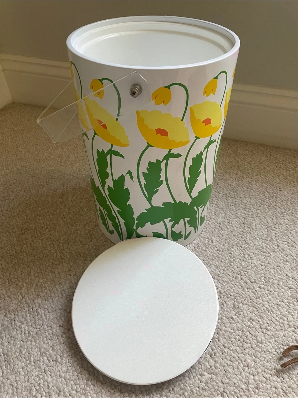 Vintage 1970s St. Tropez Audrey Pattern Ice Bucket with Clear Lucite Handle